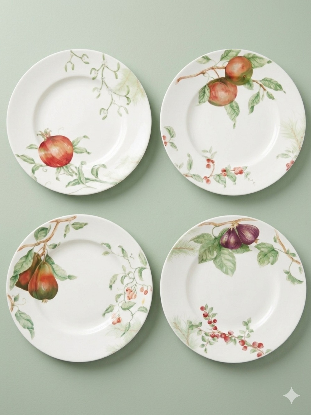 Lenox Winter Garden Pear Apple Pomegranate fig 9.5” Luncheon Plate - Set of 4